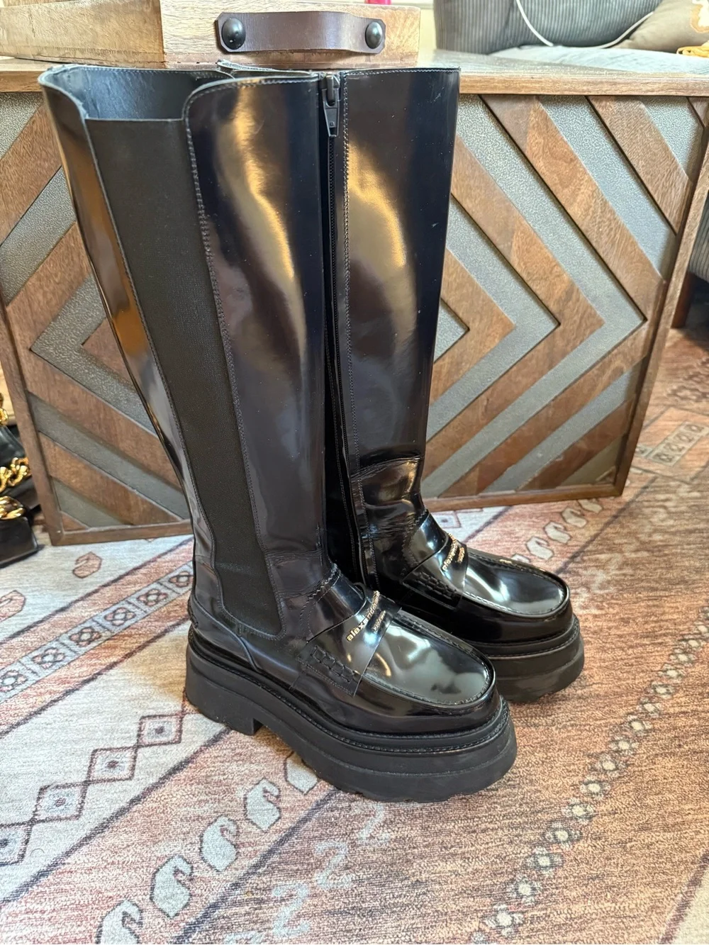 Alexander Wang Carter  Black Patent Over-the-Knee Platform Boots